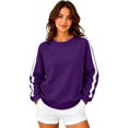 thumbnail image 4 of MSJUHEG Sweatshirt for Women, Varsity Striped Crewneck Long Sleeve Drop Shoulder Pullover, Oversized Loose Fit Casual Top for Everyday Wear A1 Dark Purple M, 4 of 6