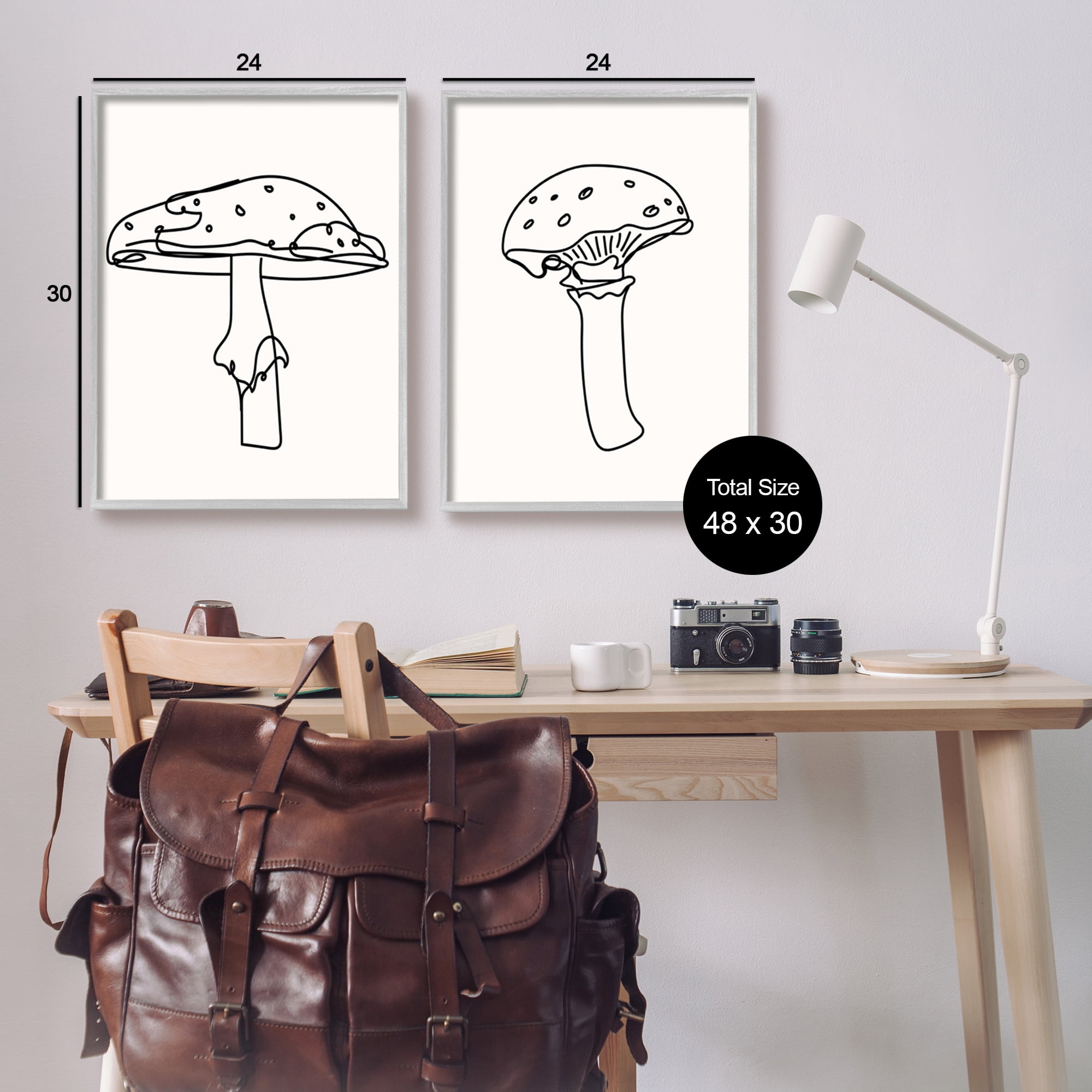 Stupell Industries Mushroom Line Doodles Botanical & Floral Painting Gray Framed Art Print Wall Art, 24 x 30, Set of 2