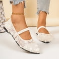 thumbnail image 3 of Mesh Mary Jane Shoes Women Floral Embroidery Pointed Toe Ballet Flat Shoes Elastic Band Slip on Casual Summer Dress Shoes White Size 9.5, 3 of 5