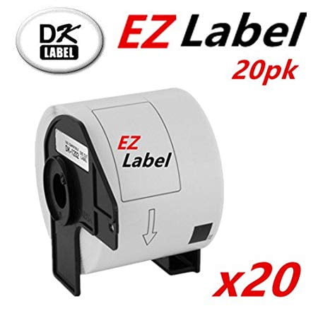 20 Rouleaux EZlabel Brother DK1202 Compatibles Blanc 2.4 Pouces x 3.9 Pouces (62mm x 100mm) Étiquette (300 Étiquettes/rouleau) avec Cartouche