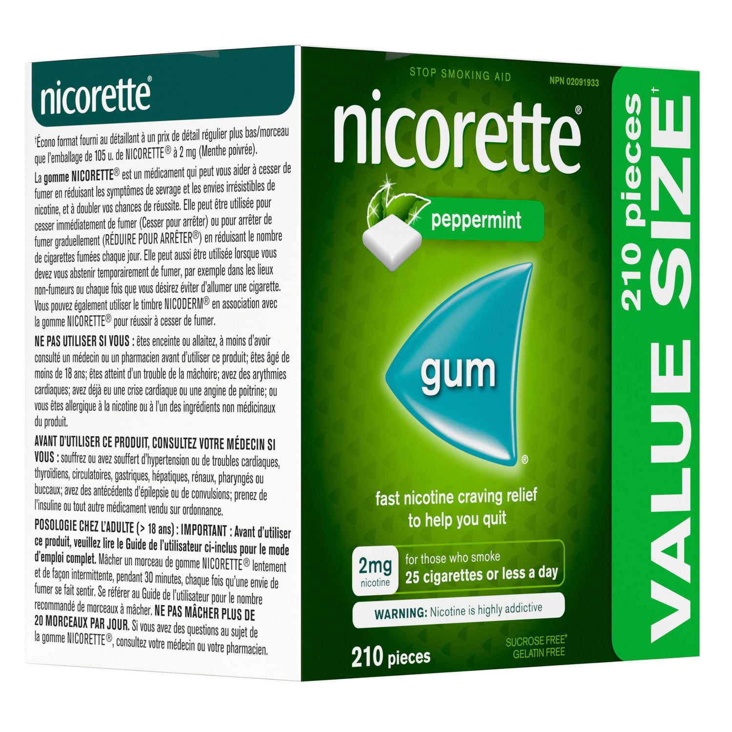 Nicorette Peppermint Gum, 2 mg, Quit Smoking, Nicotine Gum, Smoking Cessation Aid, NRT, Reduce Cravings, 210 pieces
