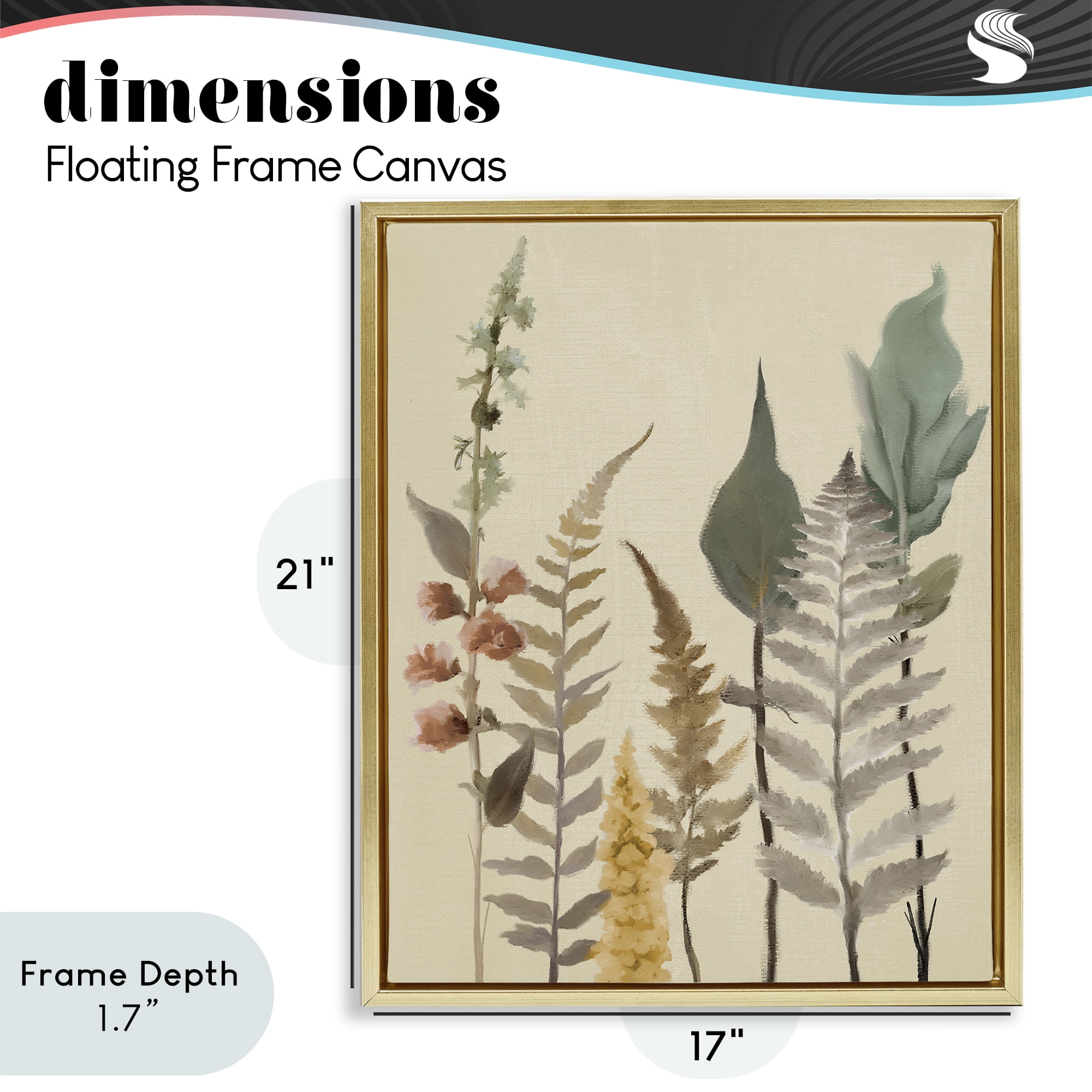 Stupell Industries Fall Botanicals Forest Ferns Gold Framed Floater Canvas Wall Art, design by Elizabeth Medley
