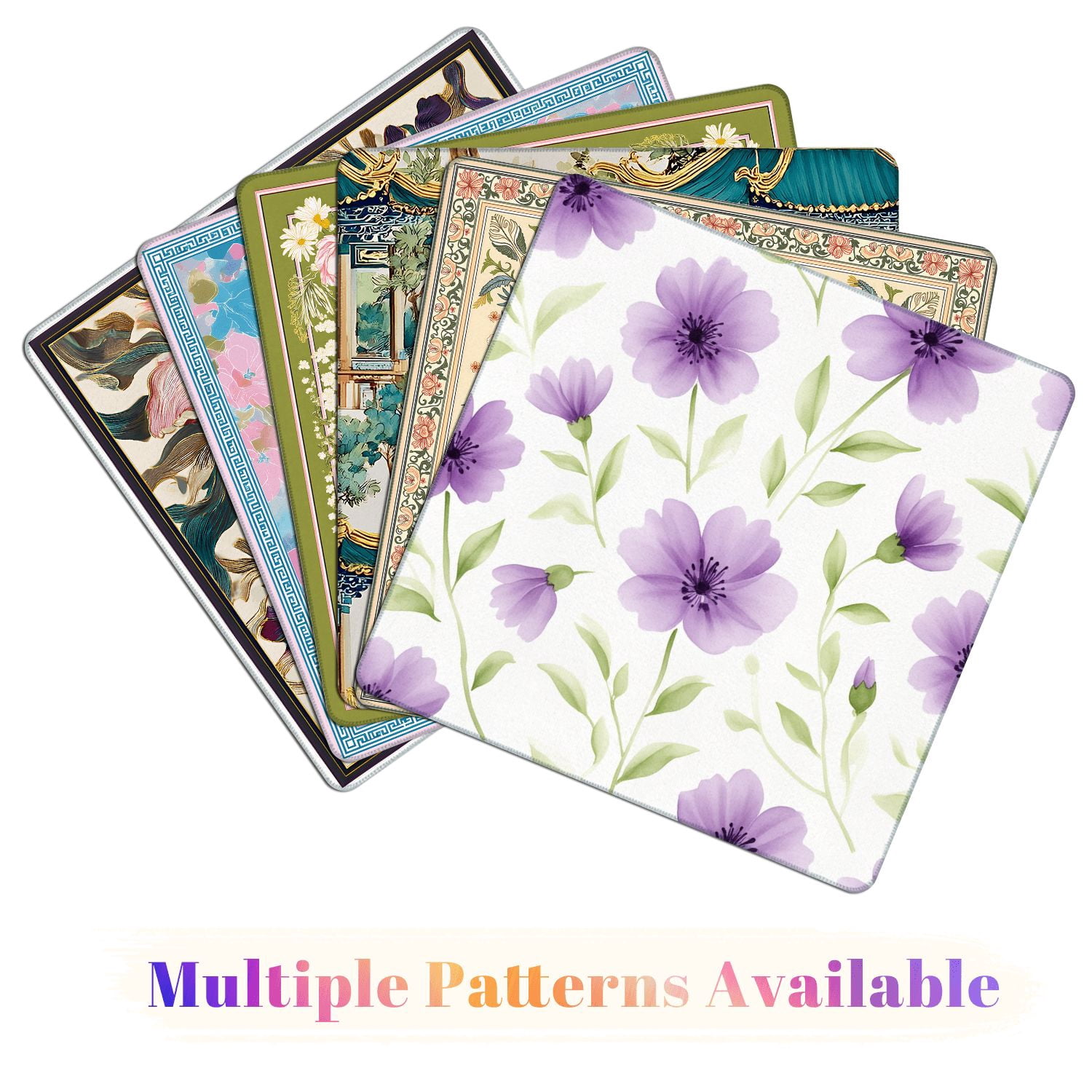 Mahjong Mat 31.5" x 31.5" Cute purple floral whith green leave seamless watercolor watercolor Non-Slip Noise Reduction American Mahjong Tiles Table Cover for Dominoes Poker Card Board Games Gift
