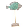 thumbnail image 3 of Escultura de pez de madera sobre soporte, regalo de verano oceánico, decoración náutica coleccionable para el hogar. Verde claro, 3 of 7
