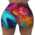 thumbnail image 2 of Rateoe Colorful Abstract Swirls Printed Power Workout Shorts for Women Tummy Control Squat Proof Ribbed Thick Seamless Scrunch Active Short-Large, 2 of 8