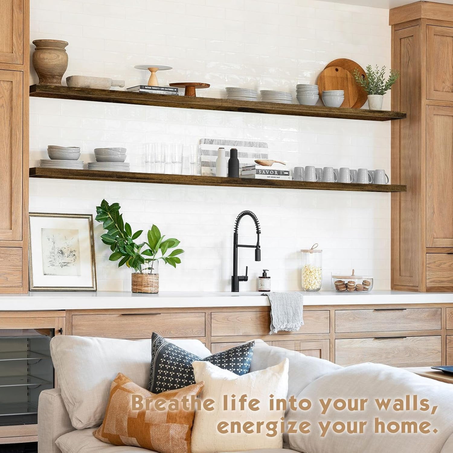 36 Inch Floating Shelves for Wall Long Set of 3, Large Deep Wall Shelves for Bedroom Living Room Decor, Rustic Wood Floating Shelf for Kitchen Closet Office TV Plants Books (Dark Brown)