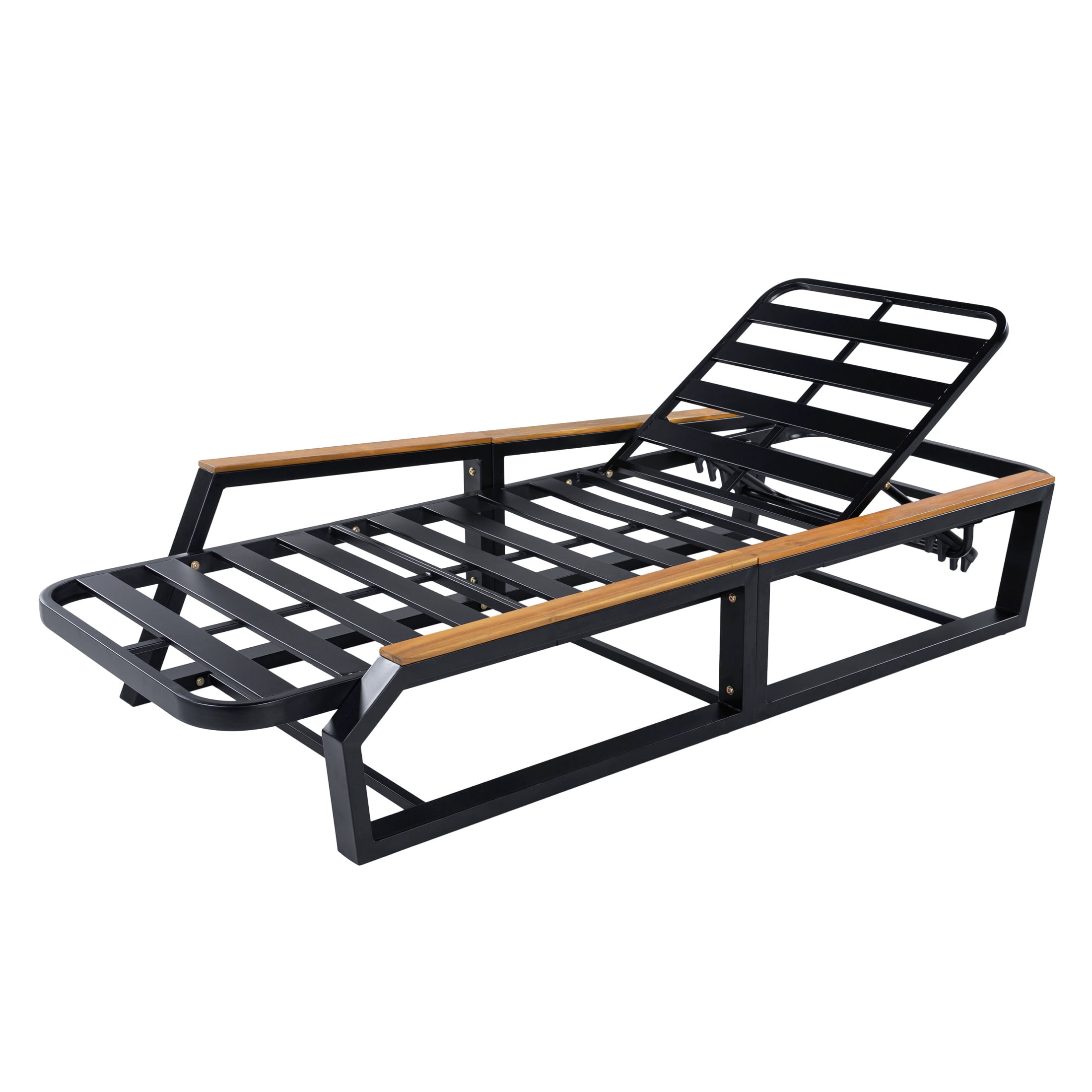 Christopher Knight Home Outdoor Chaise Lounge with Cushion, 5-Position Adjustable Back, Iron Frame, Black+Gray