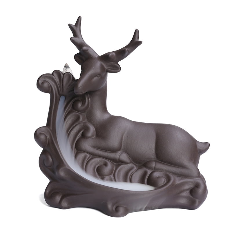 Creative Deer Backflow Incense Burner Purple Clay Waterfall Reflux Incense Holder Aromatherapy Handicraft for Home Decoration