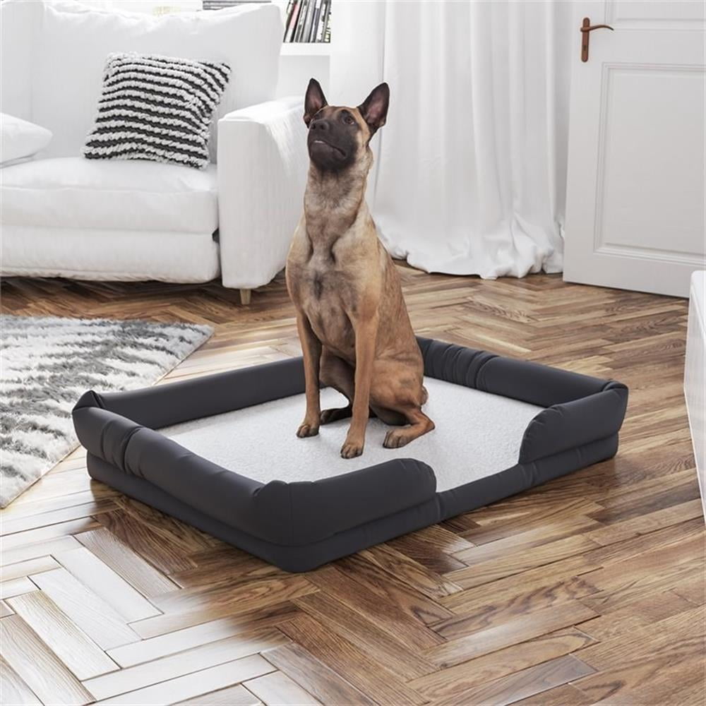 Pemberly Row Orthopedic 44" x 34" Fabric and Memory Foam Dog Bed in Gray