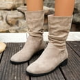 thumbnail image 4 of Viluyesy Womens Mid-Calf Slouch Boots, Pull-On Low Heels Comfortable Fall Winter Suede Boots Khaki US7, 4 of 9