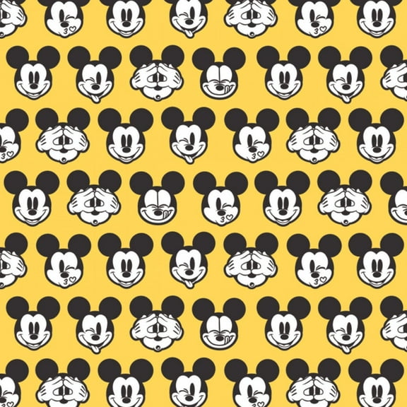 Disney Mickey Mouse Expressions Yellow 100% Cotton Fabric Sold by The Yard