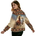 thumbnail image 3 of Xoenoiee Women Bomber Jacket with Pockets Stand Collar Cropped Coat Lightweight Zip Up Jacket Streetwear for Fall Winter, Aztec Ethnic Tribal Horses, 3X-Large, 3 of 7