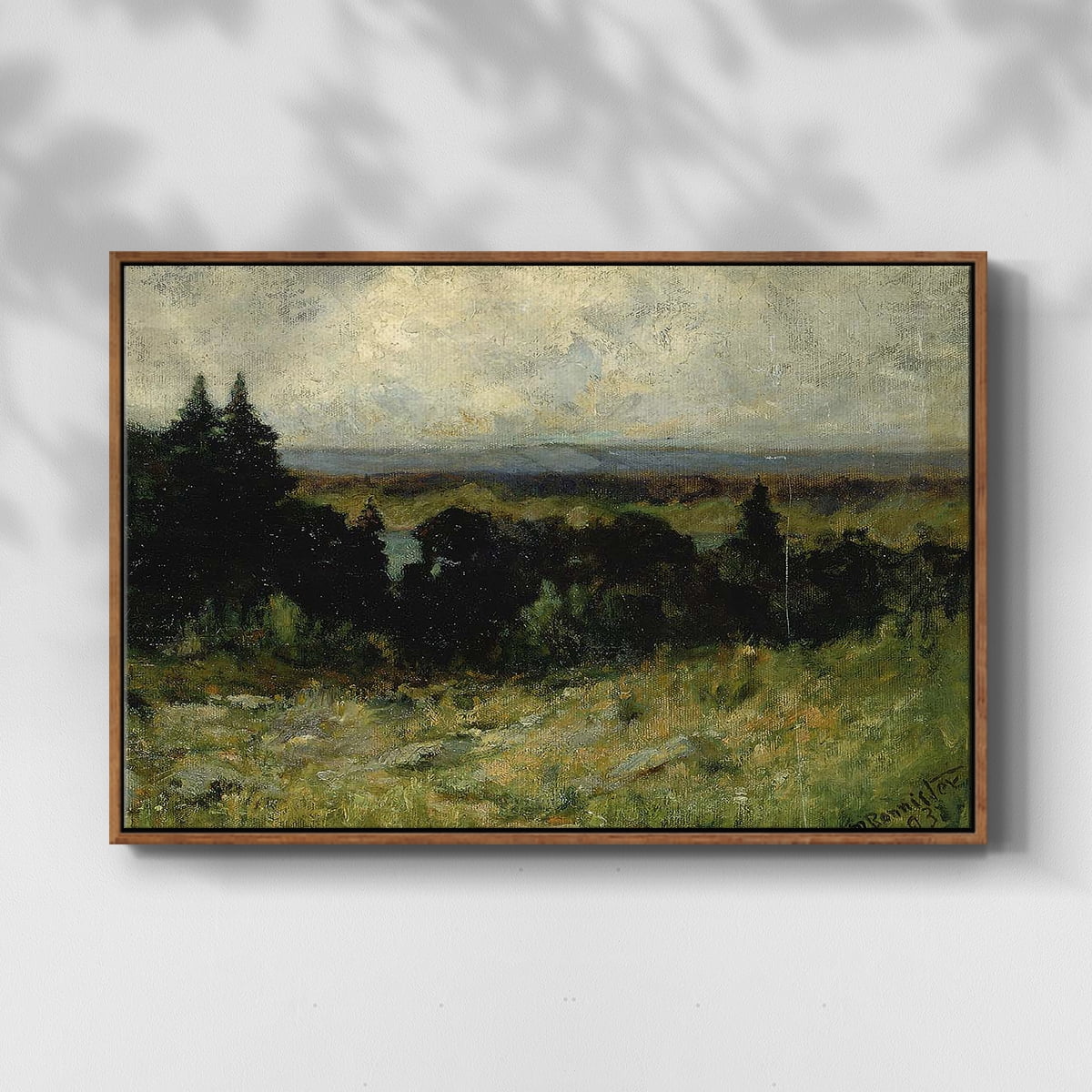 Vintage Landscape-MIII By Wexford Home Framed in Walnut Wood Gallery Wrapped Canvas 17 in. x 25 in.