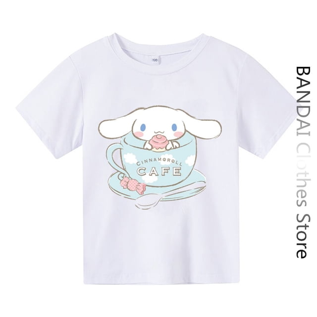 Camiseta de Anime Cinnamoroll para niños y niñas, ropa para niños, Tops de dibujos animados, conjunto de camiseta de Hello Kitty Sanrio, camisetas de manga corta para mujer