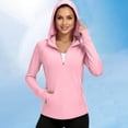 thumbnail image 6 of Qgtaibl Women UPF 50+ Hooded Sun Protection Shirts Quarter Zip Raglan Long Sleeve Rash Guard Zipper Pockets Thumb Holes Lightweight Athletic Tops Pink XL, 6 of 7