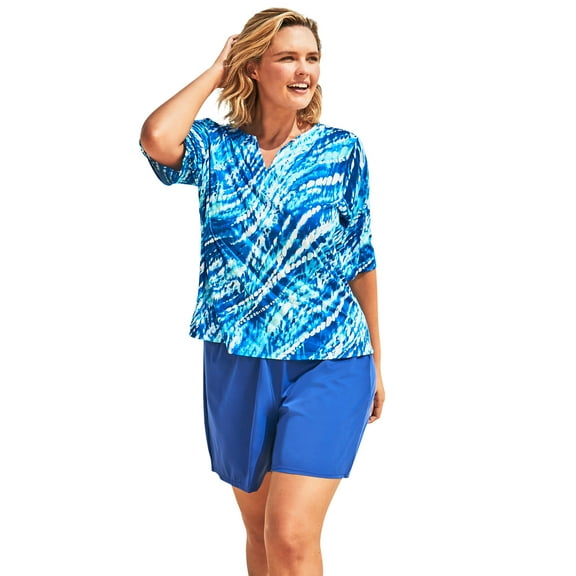 Swim 365 Women's Plus Size Three-Quarter Sleeve Swim Tee