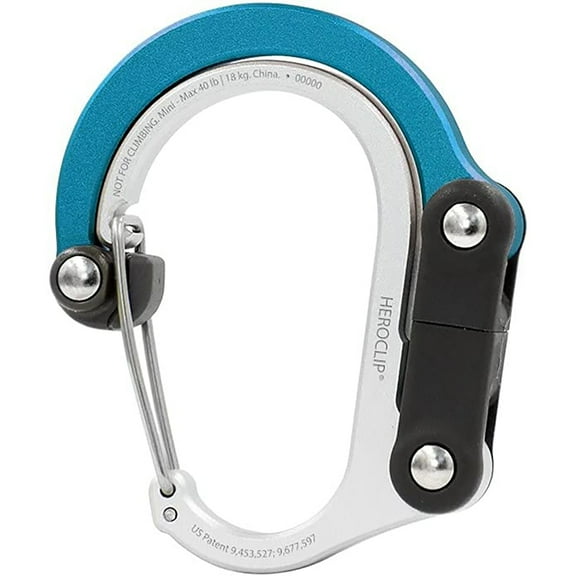 HEROCLIP Carabiner Clip and Hook (Mini) for Travel, Luggage, (Blue Steel)