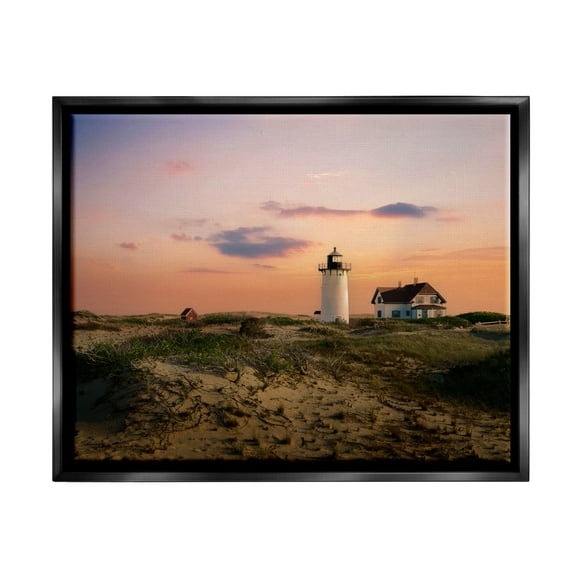 Stupell Rural Coast Lighthouse Dunes Landscape Photography Black Floater Framed Art Print Wall Art
