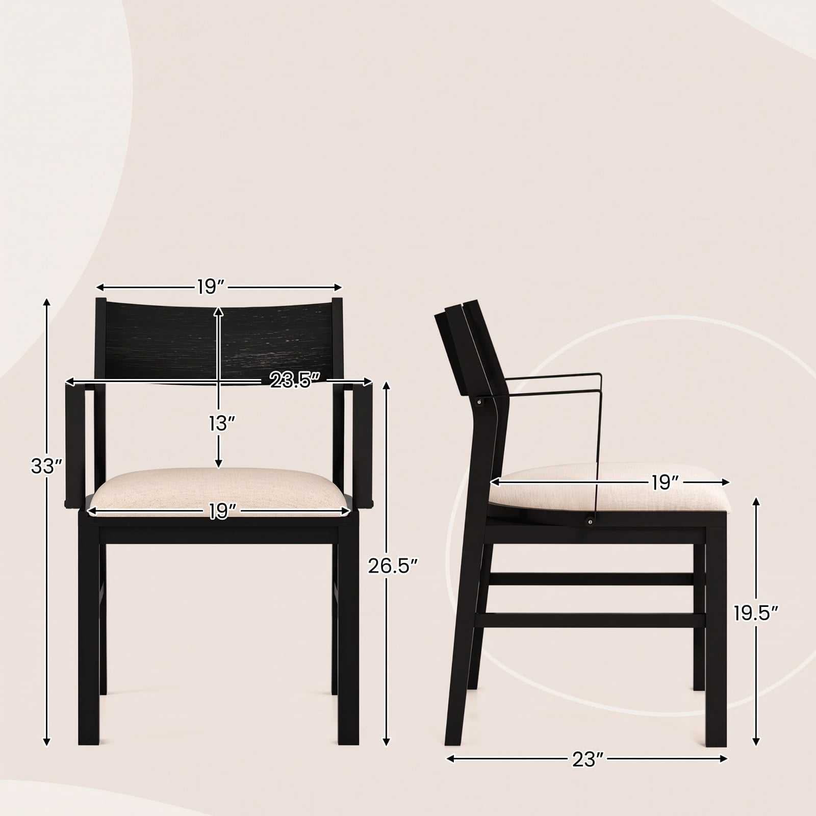 Furnibear Set of 2 Dining Chairs with Contoured Backrest Padded Seat and Armrests