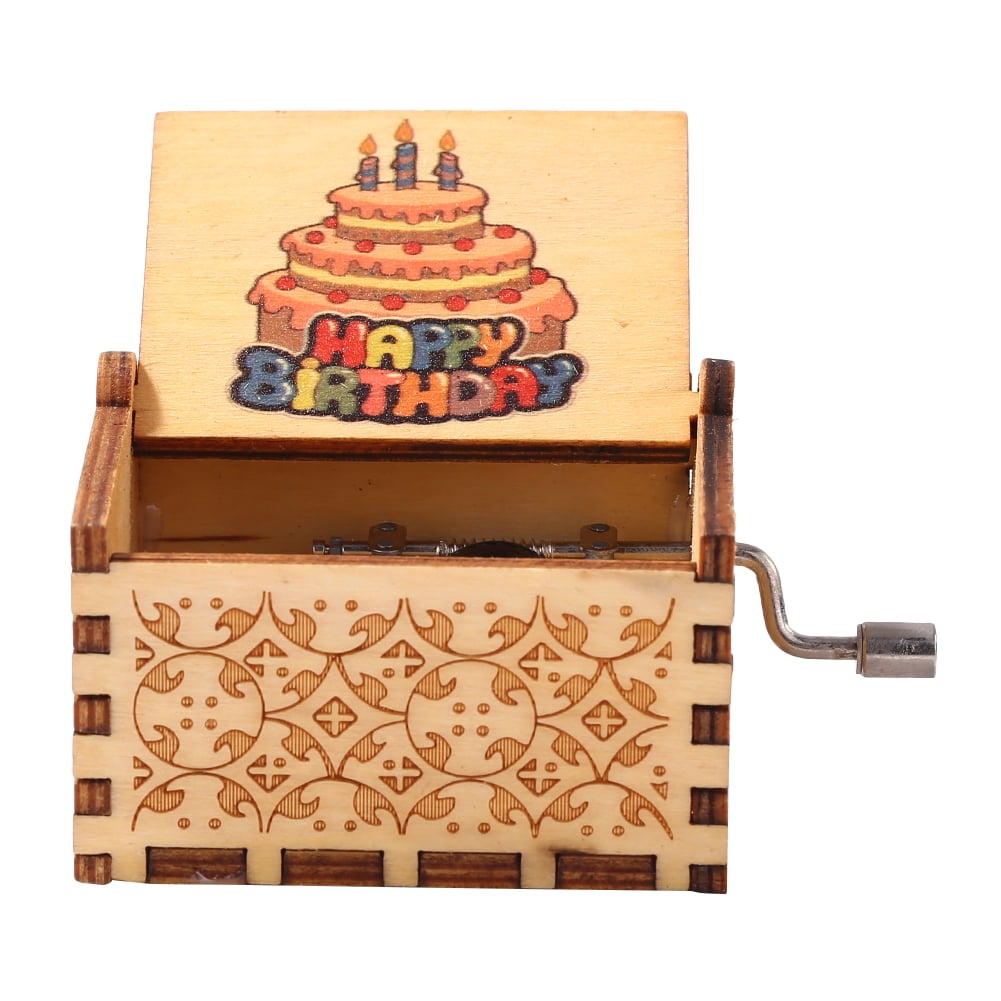 TBOLINE Retro Happy Birthday Wooden Engraved Hand Cranked Music Box