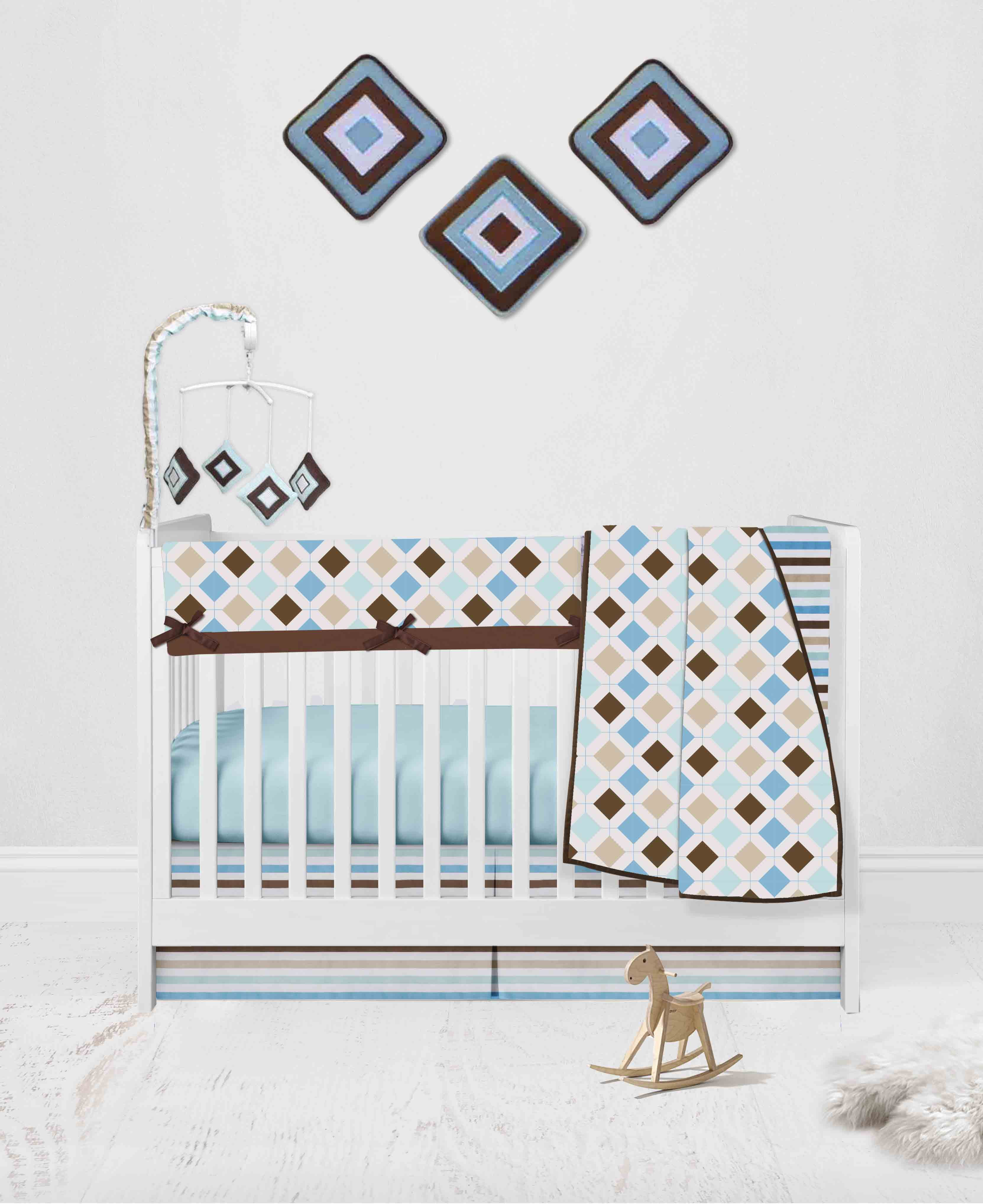 Bacati - Mod Diamonds/Stripes Aqua/Beige/Teal/Chocolate Musical Baby Crib Mobile