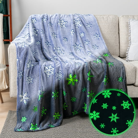 PAVILIA Glow in the Dark Blanket, Blue Snowflake Gift for Girls Boys, Toy Blanket for 1 2 3 4 5 6 7 8 9 10 Year Old, Soft Plush Fleece Kids Gift Blanket for Birthday, Christmas, Room Decor, 60x80