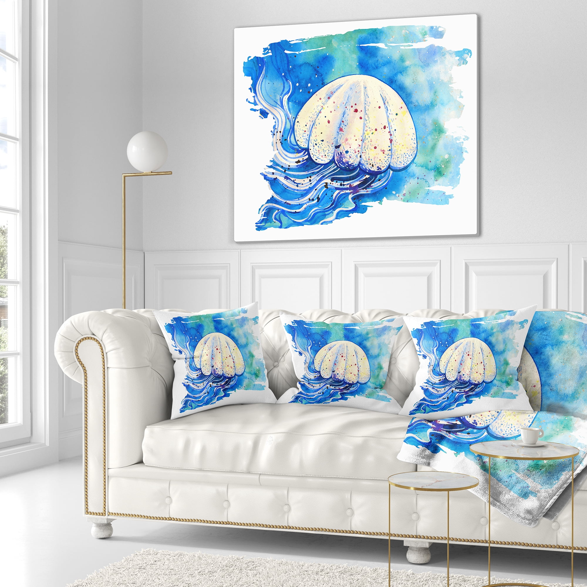 Designart Jellyfish Watercolor Painting - Abstract Throw Pillow - 16x16