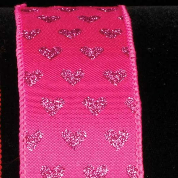 The Ribbon People Pink Sparkling Hearts Romantic Wired Craft Ribbon 1.5" x 40 Yards