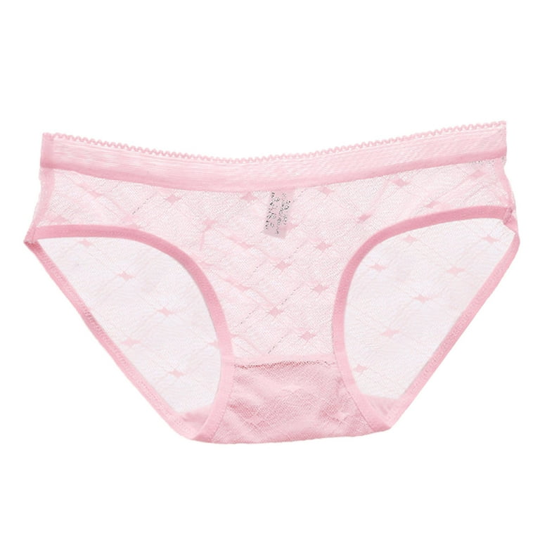 LBECLEY See Thru Bikini Panties Womens Sheer Lace Panties See Through Mesh  Cotton Crotch Briefs High Underwear for Woman Women Underwear Set Pink M