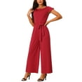 thumbnail image 4 of INSPIRE CHIC Women's High Waist Ruflled Short Sleeve Casual Dressy Long Wide Leg Jumpsuits S Wine Red, 4 of 6