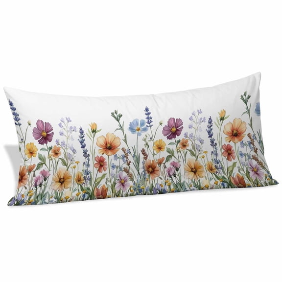 Spring Floral Body Pillow Covers 20"x60", Colorful Botanical Summer Blooming Soft Brushed Microfiber Breathable Throw Pillow Covers, Pillowcase with Zipper for Couch Sofa Bedroom Living Room