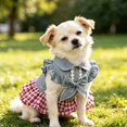 thumbnail image 5 of Pet Puff Sleeve Bowknot Plaid Skirt, Summer Puppy Cowboy Princess Dresses Skirts, Small Medium Dog, S, 5 of 6