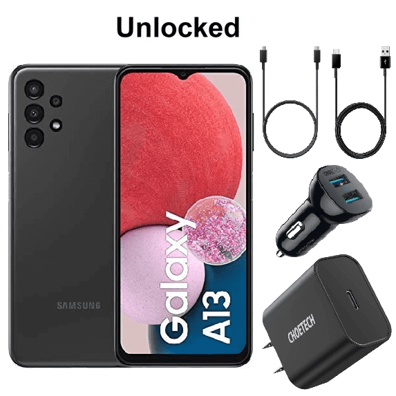Samsung Galaxy A13 5G 64GB Factory Unlocked Android Smartphone (Black) + Free USB-C Cables, Dual Car Charger & Charging Block Included