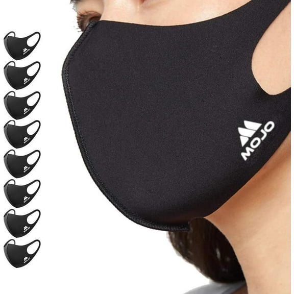 Mojo Pack of 8 Face Mask Unisex Reusable, Washable, Breathable - Black, Small