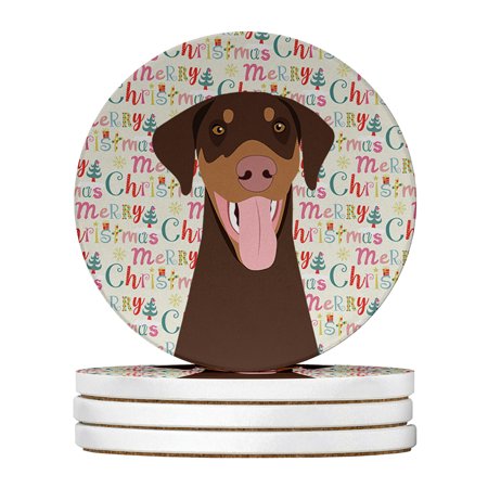 

Doberman Pinscher Red and Rust Natural Ears #1 Christmas Large Sandstone Coasters Pack of 4 4 in x 4 in