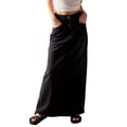thumbnail image 3 of Women Denim Maxi Skirt Raw Hem A-Line Jean Skirt Casual Y2K Fashion High Waisted Long Denim Skirt with Pockets Black L, 3 of 6