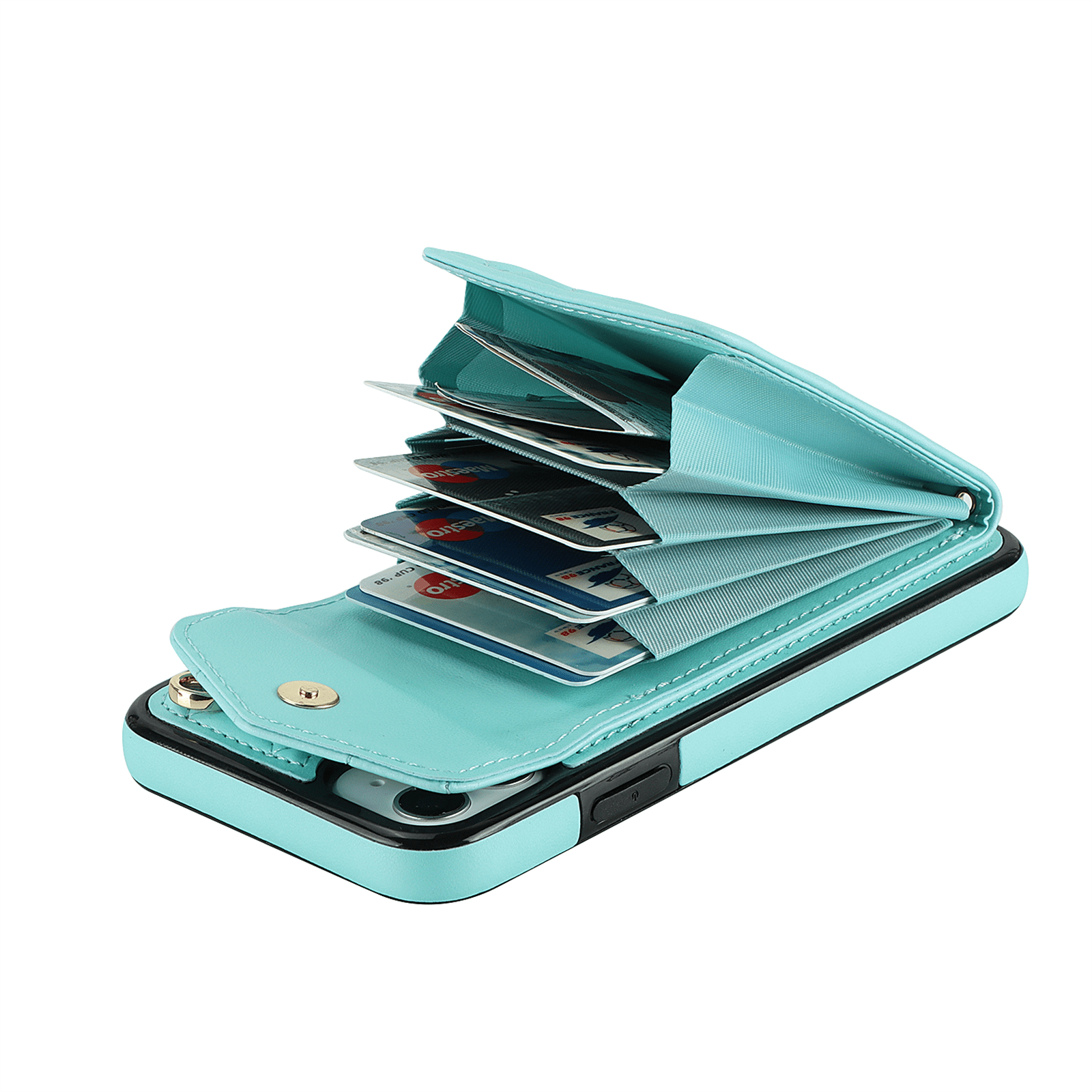 Asuwish Wallet RFID Blocking PU Leather Cell Phone Case with Tempered Glass Screen Protector, Wrist Strap for iPhone 11, Teal