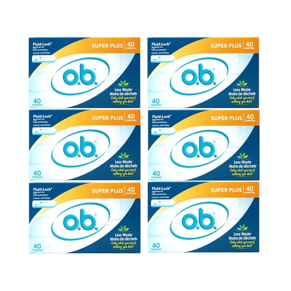 o.b. Tampons No Applicator, Unscented - 40ct, Applicator-Free Tampons Super Plus, Feminine Care, ob Tampon Super Plus - 6 Pack