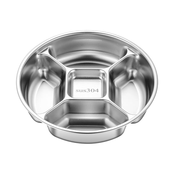 304 Food Grade Stainless Steel 5-Compartment Round Serving Tray, Multi-Section Meal Prep Organizer, Durable, Rust-Resistant, Easy to Clean