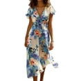 thumbnail image 3 of TaTaai Women's V-Neck Dress Short Sleeve with Ruffle Hem Chiffon Fabric Casual Loose Fit Flowy Midi Dress Solid Color Soft Lightweight for Spring Summer Daily Gift, 3 of 6