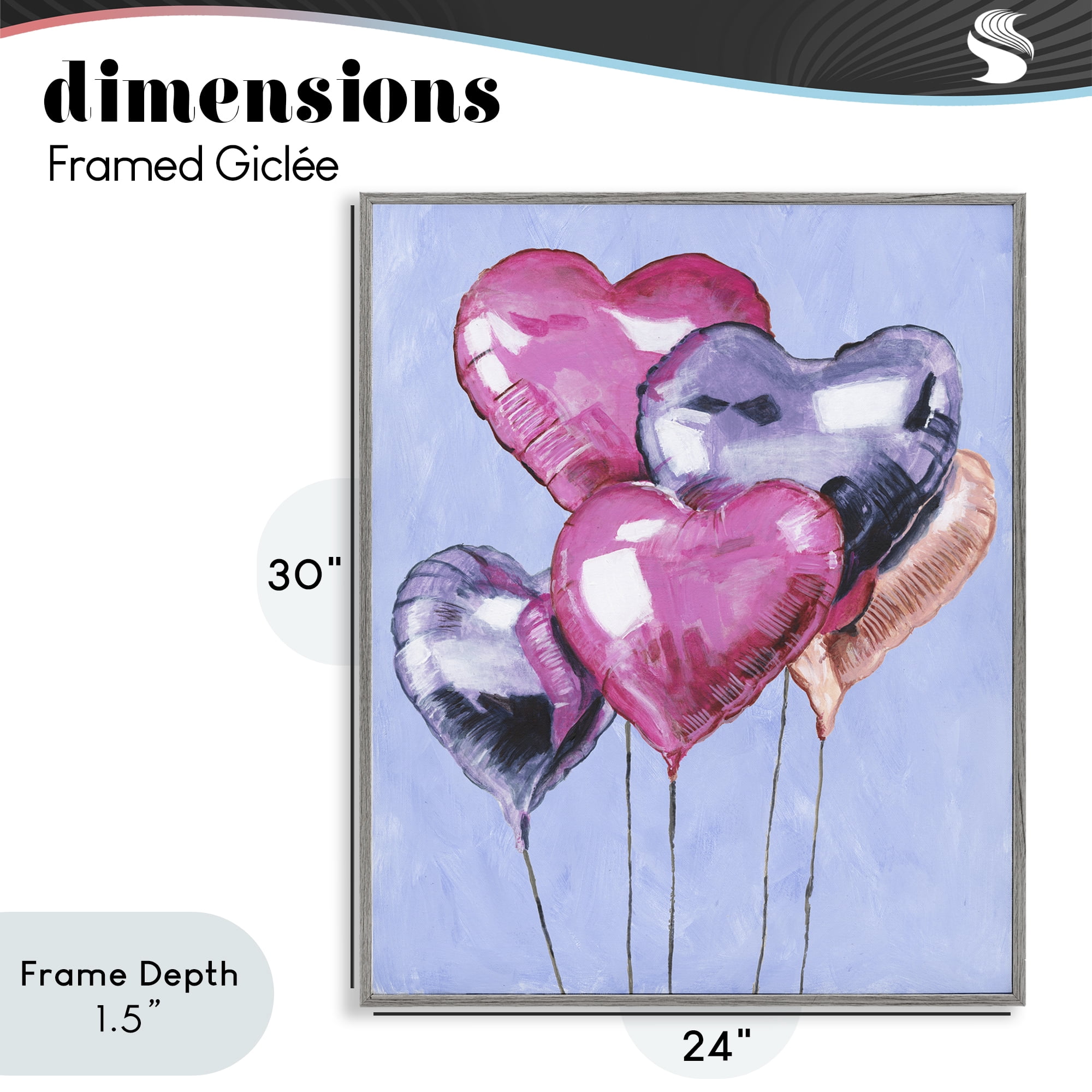 Stupell Industries Heart Balloons Celebration Gray Framed Giclee Art, design by Michael Willett