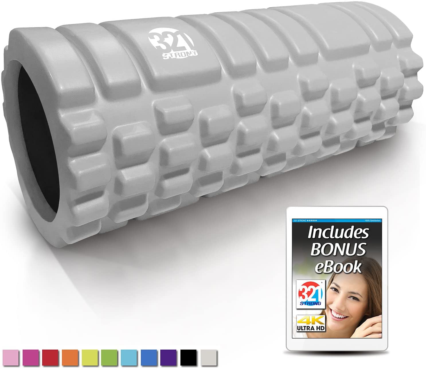 with 4K eBook Medium Density Deep Tissue Massager for Muscle Massage and Myofascial Trigger Point Release 321 STRONG Foam Roller 