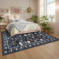 thumbnail image 6 of Garvee 9'x12' Floral Print Area Rugs, Washable Vintage Rug Low Pile Farmhouse Carpet Stain Resistant Distressed Indoor Rugs for Living Room Bedroom Home Decor, Dark Gray Blue, 6 of 8