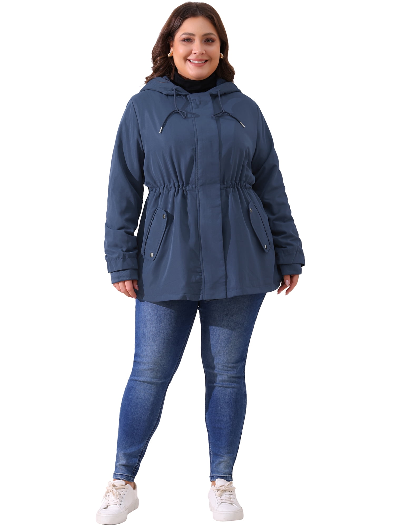 DARING DIVA Women's Plus Size Lightweight Waterproof Hooded Windbreaker Coat 3X Navy Blue