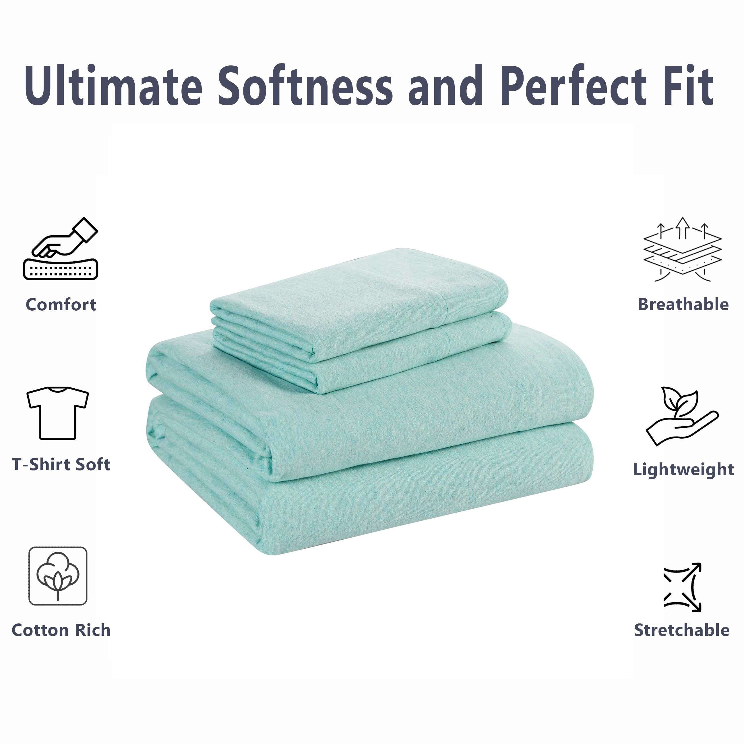 Mainstays Cotton Rich Extra Soft Jersey Bed Sheet Set, Full, Classic Mint, 4 Pieces