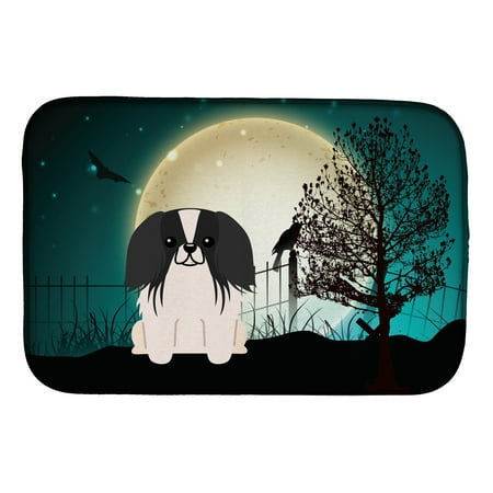 Halloween Scary Pekingnese Black White Dish Drying Mat