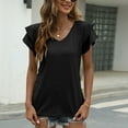 thumbnail image 4 of Giftesty Women's V- Neck Solid Color Short Sleeve Lapel Tops, 4 of 5