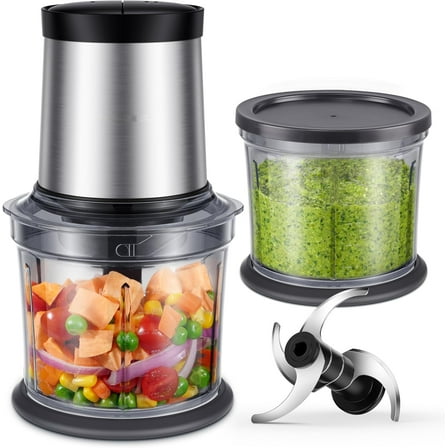 Food Processor 4 Cup, Electric Food Chopper, 【Small but Powerful】Meat Grinder with 2 Bowls, 2 Speed & 4 Blades for Vegetable, Meat, Nuts, Functions for Chopping, Dicing, Mixing and Puree