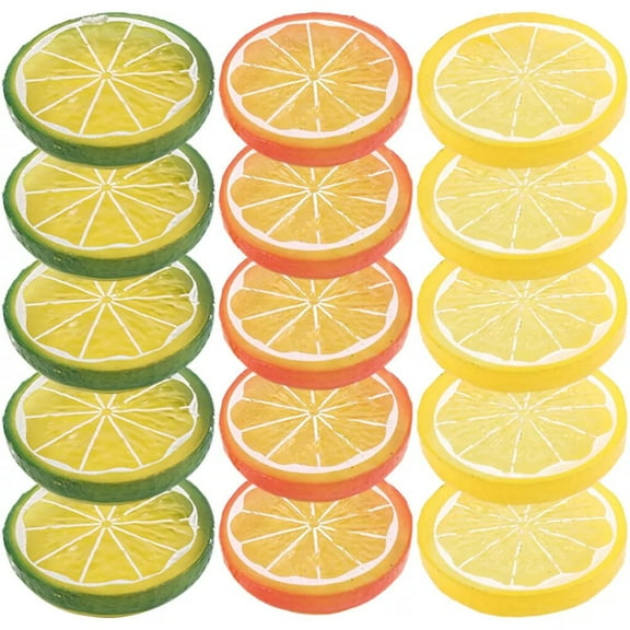 KDJ 15 Pcs Plastic Fake Lemon Slices Simulation Fruit Model Lime Filling - for Home Decor