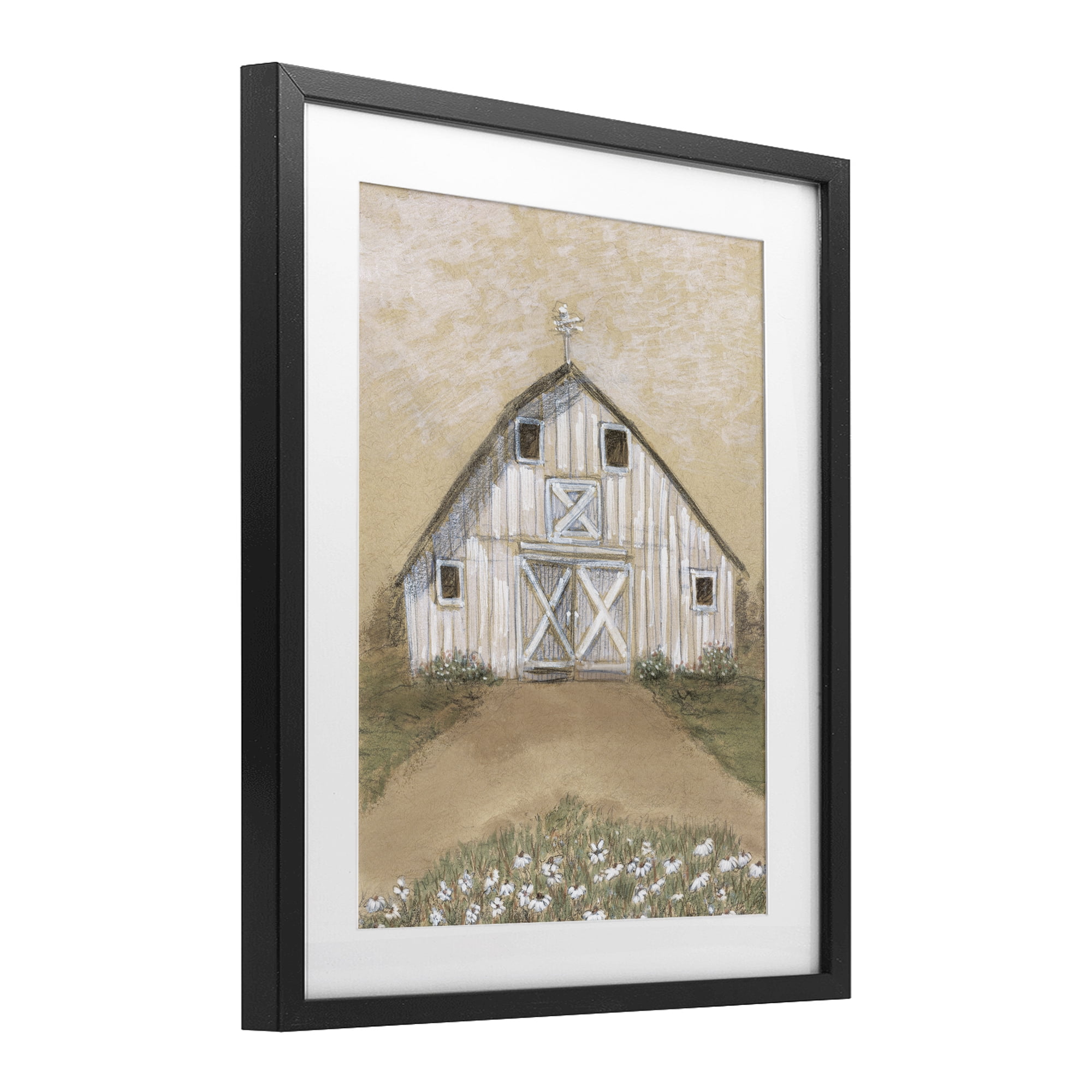 Stupell Industries Barn Lane Flowers Drawing Black Framed Print Under Glass, design by Patti Bishop